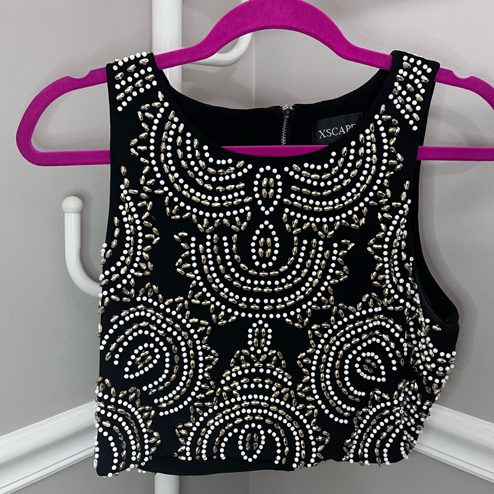 Black Embellished Beaded Women's Top